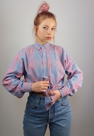 VINTAGE 90'S GINGHAM CHECKS OVERSIZED BUTTON-UP BLOUSE