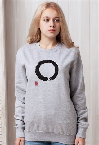 ENSO BUDDHIST CIRCLE PRINTED SWEATSHIRT ZEN JAPANESE JUMPER