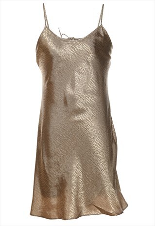 VINTAGE BRONZE SNAKESKIN SHINY SLIP DRESS - S
