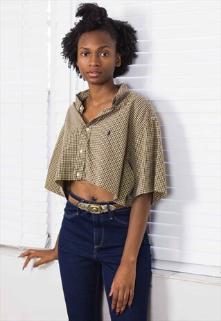VINTAGE POLO RALPH LAUREN CROP TOP REWORKED LOGO 90S X 4.4