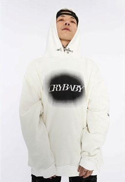 Cry-baby hoodie fleece premium graffiti pullover white cream