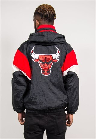 90'S VINTAGE STARTER BLACK CHICAGO BULLS NBA PADDED JACKET