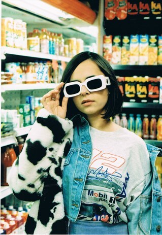 WHITE 'MIAMI VICE' CHUNKY FRAME RECTANGLE SUNGLASSES
