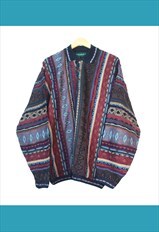 Vintage 90s Purple Coogi Style Abstract Patterned Jumper