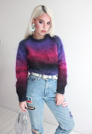VINTAGE 80S PURPLE MOHAIR WOOL KNITTED JUMPER