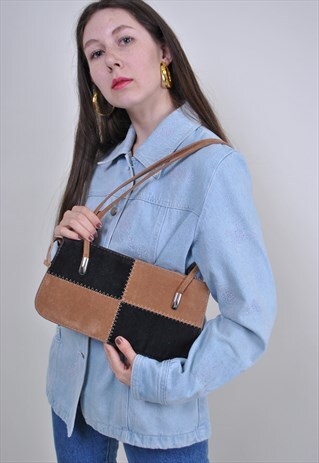 90S MINIMALIST SHOULDER BAG, VINTAGE BEIGE BLACK HANDBAG