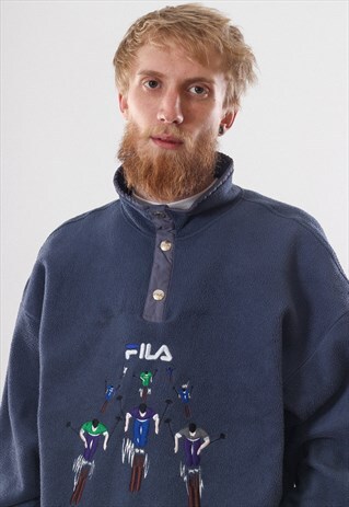 RARE VINTAGE MENS FILA SKI LOGO FLEECE HALF ZIP PULLOVER
