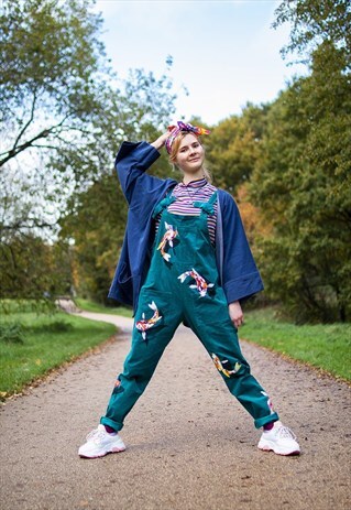 HAND PAINTED OCEAN KOI ORGANIC DUNGAREES