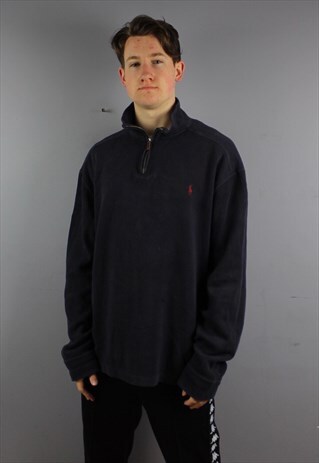 VINTAGE POLO RALPH LAUREN 1/4 ZIP SWEATSHIRT JUMPER IN NAVY
