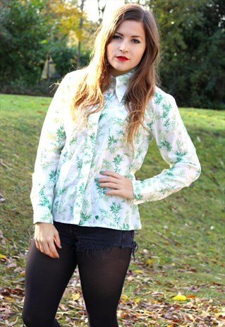 VINTAGE 80S SHIRT BLOUSE - MEDIUM - FLORAL DESIGN