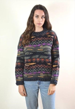 80S VINTAGE ABSTRACT PATTERN THICK KNIT JUMPER