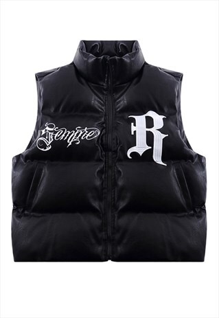 KALODIS VINTAGE SOLID COLOR EMBROIDERY LOOSE LEATHER GILET