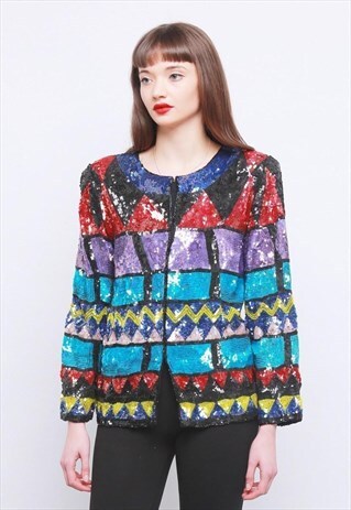 RARE VINTAGE 80'S SEQUIN ENCRUSTED DISCO TROPHY JACKET