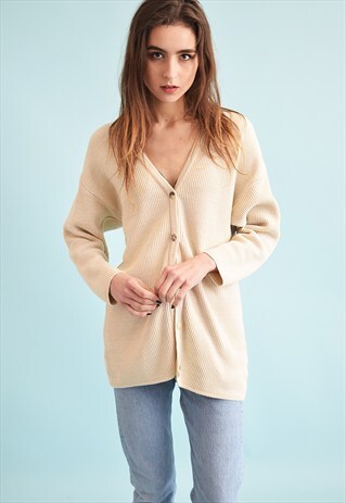 90'S RETRO NEUTRAL KNIT OVERSIZED DADS CARDIGAN TOP