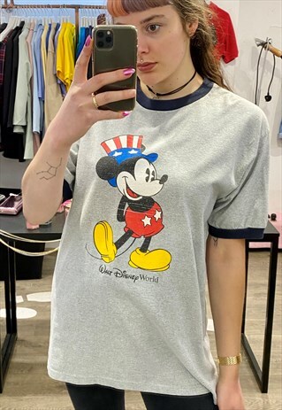 VINTAGE T-SHIRT WALT DISNEY IN GREY WITH MICKEY MOUSE PRINT