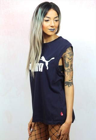 1990S VINTAGE BRANDED NAVY BLUE OVERSIZED TANK TOP TEE