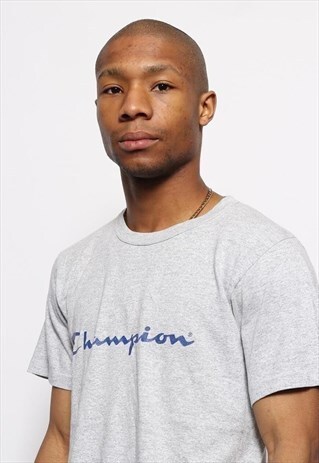 VINTAGE CHAMPION PRINT LOGO T-SHIRT GREY