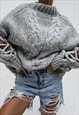 Grey  Braided Sleeve Chunky Knitted Jumper