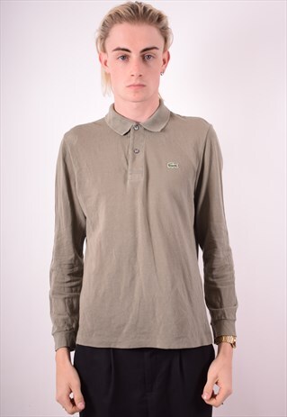 LACOSTE MENS VINTAGE POLO SHIRT LONG SLEEVE XS GREY 90S