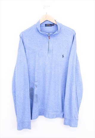 VINTAGE RALPH LAUREN SWEATSHIRT BLUE QUARTER ZIP WITH LOGO