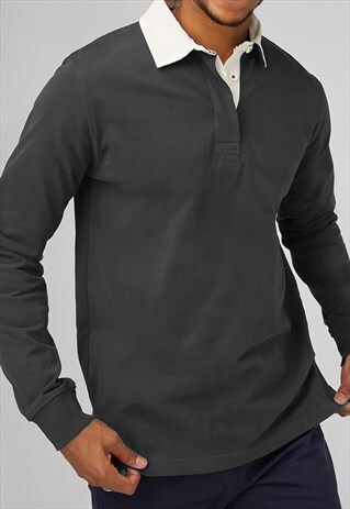 54 FLORAL LONG SLEEVE RUGBY SHIRT - DARK GREY/WHITE