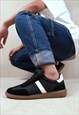 PACE CONTRAST PANEL LACE UP GUM SOLE TRAINERS IN BLACK