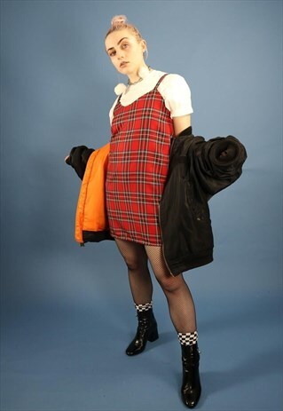 RED TARTAN SLIP DRESS