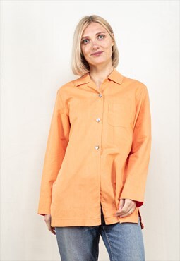 Vintage 90's Linen Blend Long Sleeve Shirt in Orange