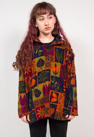 VINTAGE 90'S NATURE PRINT QUARTER ZIP FLEECE JUMPER