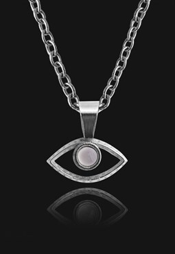 Moonstone Evil Eye Hammered Silver Pendant Necklace