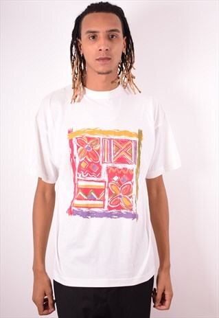 MENS VINTAGE T-SHIRT TOP LARGE WHITE 90S