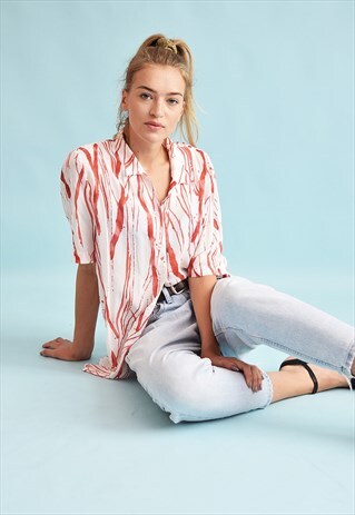 90'S RETRO ABSTRACT PRINT LOOSE-FITTED MOMS BLOUSE TOP