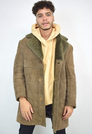VINTAGE 90S BROWN SHEARLING DARK COLLAR COAT