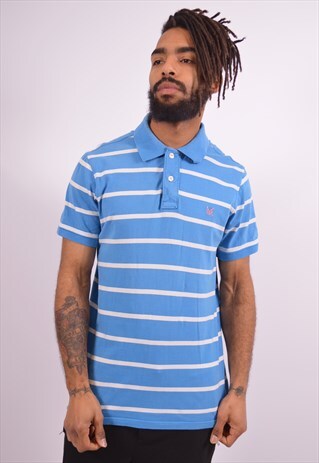 CREW CLOTHING CO. VINTAGE POLO SHIRT MEDIUM BLUE STRIPE 90S