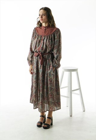 FLORAL PLEATED DRESS / FALL MAXI DRESS