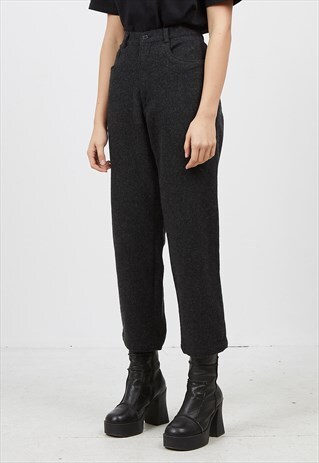 VINTAGE DARK GREY HIGH WAISTED WOOL TROUSERS BOTTOMS