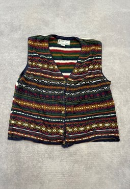 Vintage Knitted Sweater Vest Abstract Patterned Cardigan