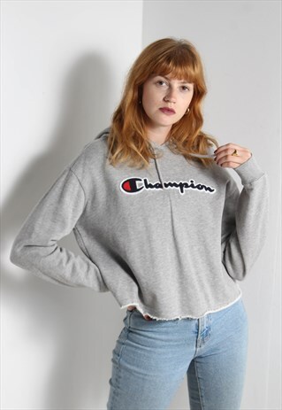 VINTAGE CHAMPION WOMENS SWEATER HOODIE - GREY