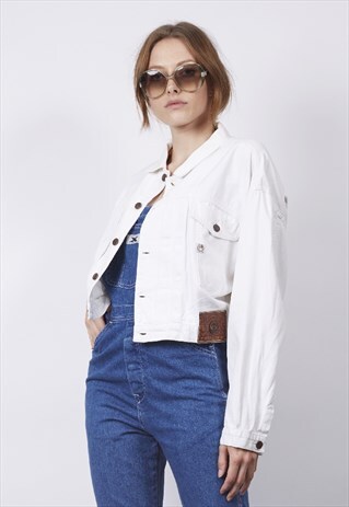 VINTAGE 80'S AMERICANINO WHITE CROP DENIM JACKET