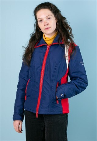 VINTAGE 1980'S SKI JACKET RED, WHITE AND BLUE MULTICOLORED