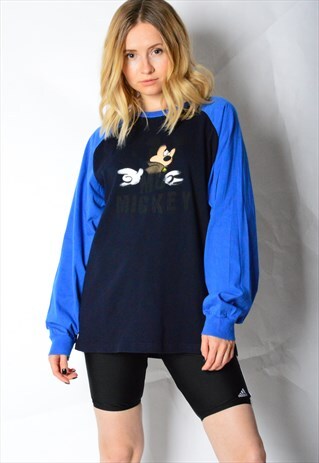 VINTAGE 90S BLACK BLUE MICKEY LONG SLEEVE SHIRT
