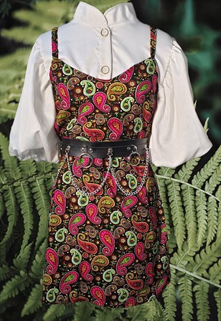 PAISLEY 90S GRUNGE CORDUROY SLIP DRESS WITH ABSTRACT PRINT