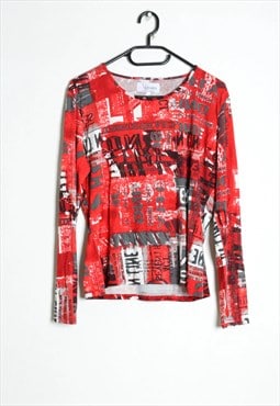 Y2K Red Graphic Rave Grunge Long Sleeve Top
