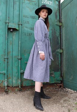 70s Blue Gingham Prairie Dress Puff Sleeves