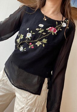 Vintage Y2k 90s RENE DERHY floral embroidery blouse top 