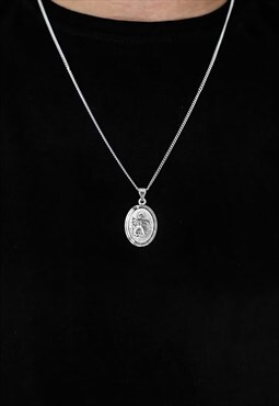 30" Saint Christopher Oval Pendant Necklace - Silver