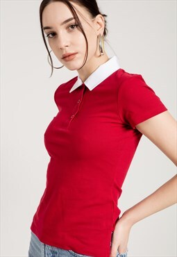 Short Sleeves T-shirt Contract Polo Neck in Red