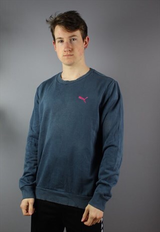VINTAGE PUMA SWEATSHIRT IN BLUE WITH EMBROIDERY