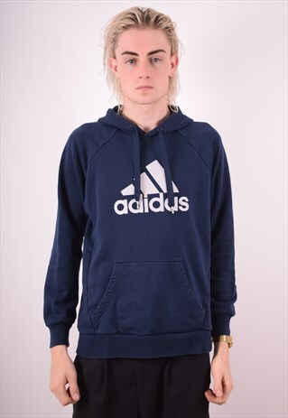 ADIDAS MENS VINTAGE HOODIE JUMPER MEDIUM NAVY BLUE 90S