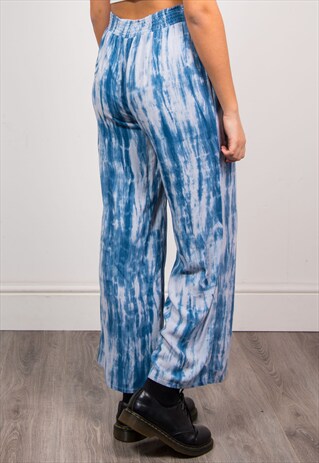 VINTAGE BLUE TIE DYE HIPPIE BOHO WIDE LEG TROUSERS